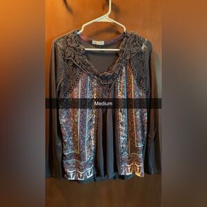 Elegant Black and Multicolor Lace Women's Top